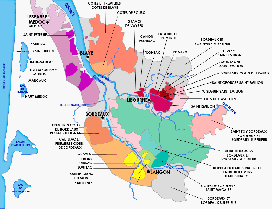 Carte vignoble bordelais