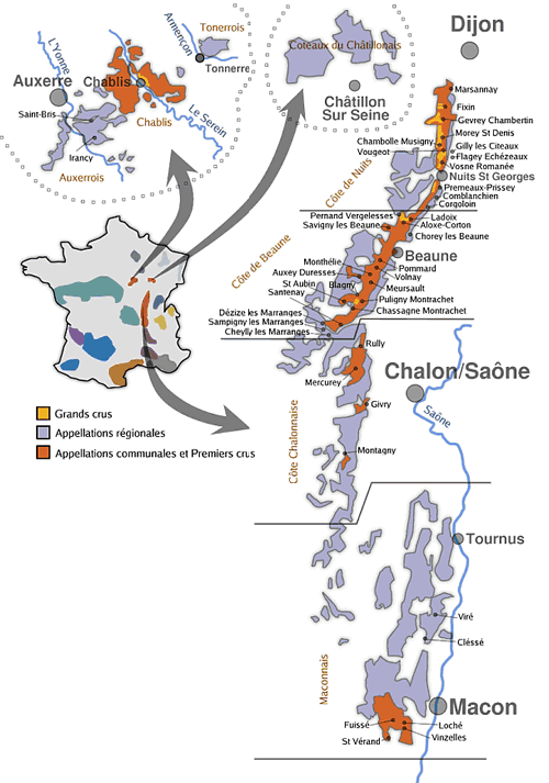 Carte vignoble bourgogne