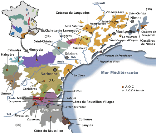 Carte vignoble languedoc roussillon