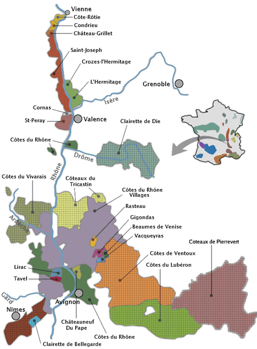 Carte vignoble vallee du rhone